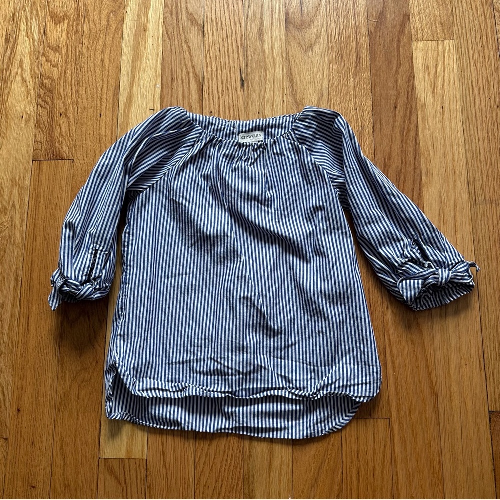 Crewcuts Girls Blue and White Striped Tie-Sleeve Top size 3
